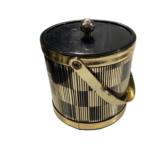 Vintage Unique Laslo Ice Bucket Drulane A Towle Co USA Made Shiny Black & Gold